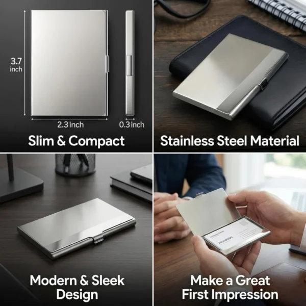 iDECO Stainless Steel Card Holder L9.4cm W5.8cm H0.8cm